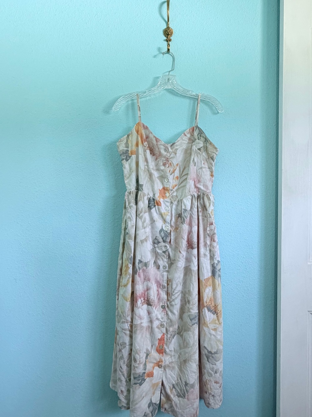 H&M Linen Blend Wildflower Print Midi Dress, Pastels